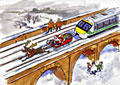 Santa Claus Racing Train Christmas Card